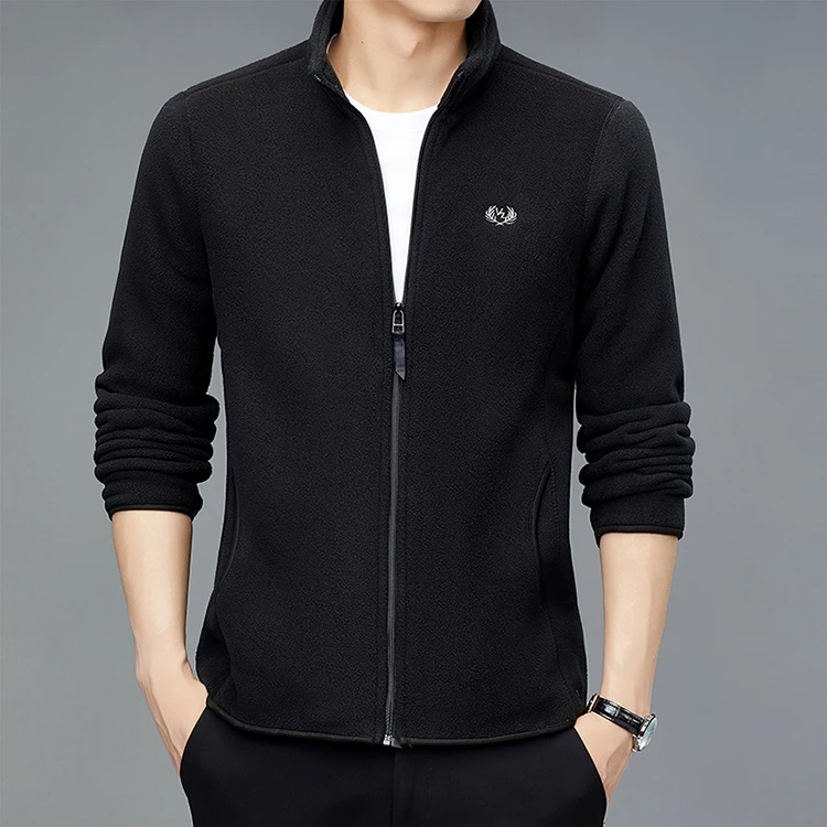 百搭半高领拉链抓绒长袖上衣男士外套秋冬款立领夹克加厚卫衣外搭