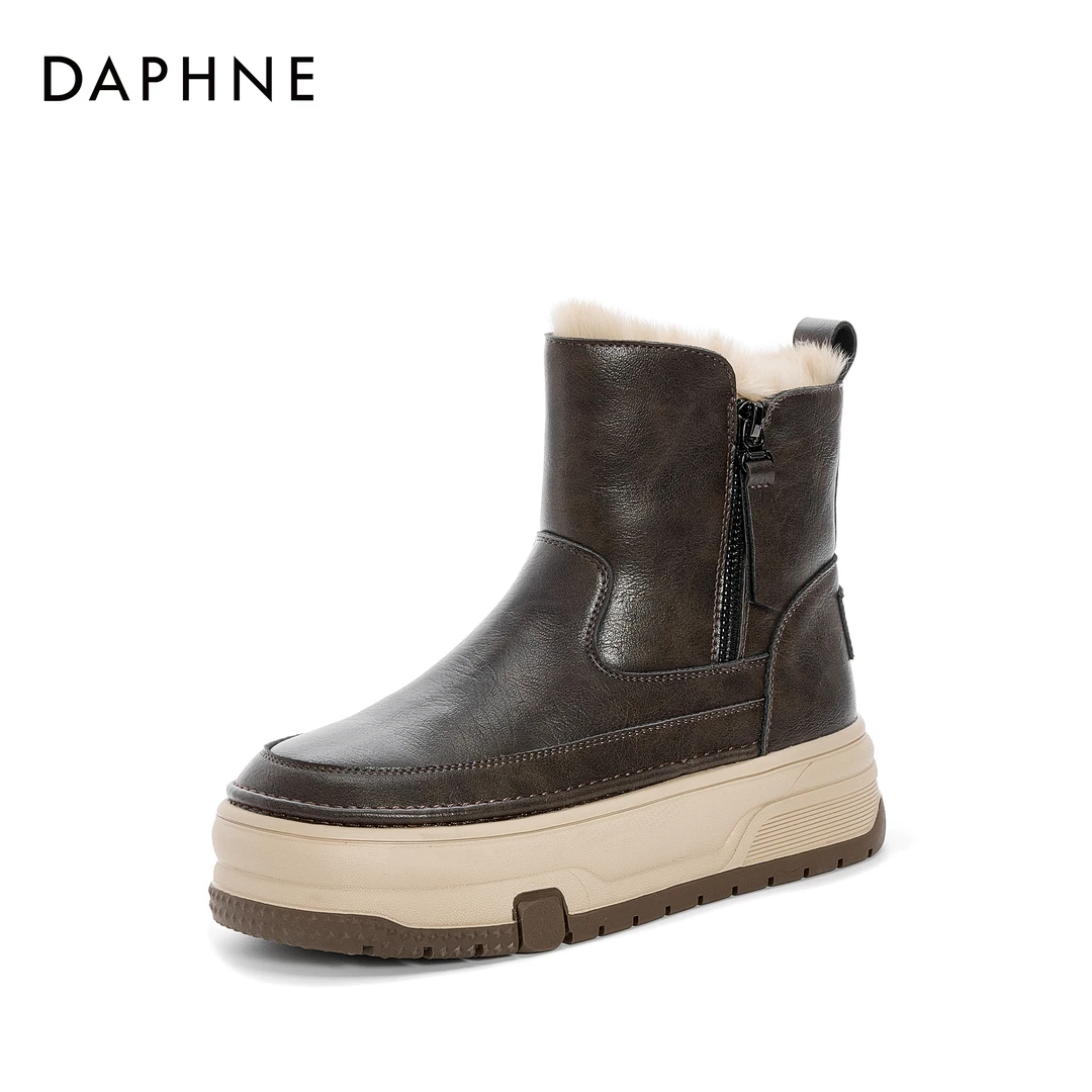 达芙妮2024女士冬季潮流休闲百搭防滑厚底加绒加厚保暖时尚雪地靴