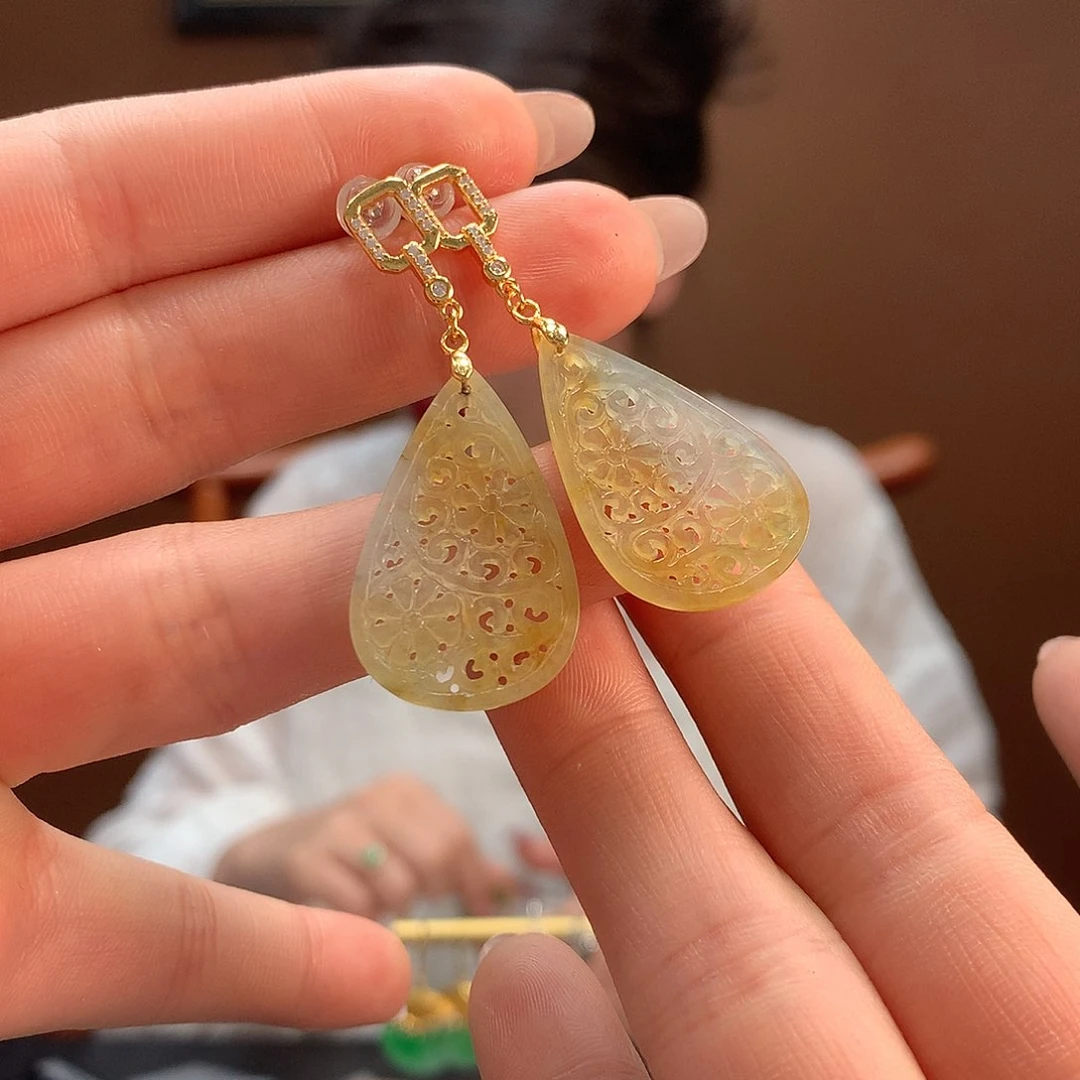 翡翠银S925镶嵌耳饰英**^耳饰