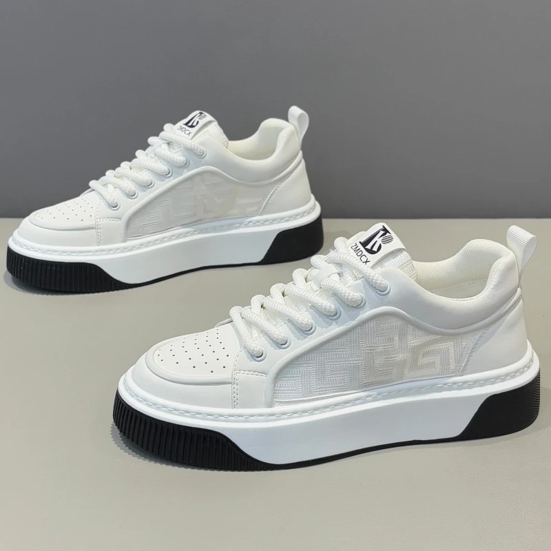 休闲板鞋男2025新款夏季冰丝网面厚底增高小白鞋百搭潮运动休闲鞋