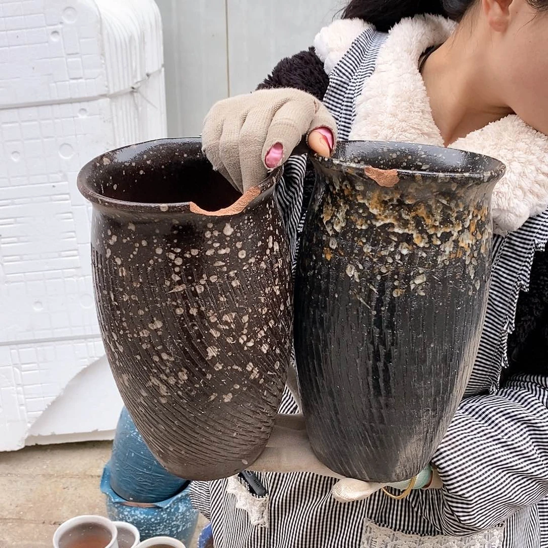 红泥花盆瑕疵口15高25