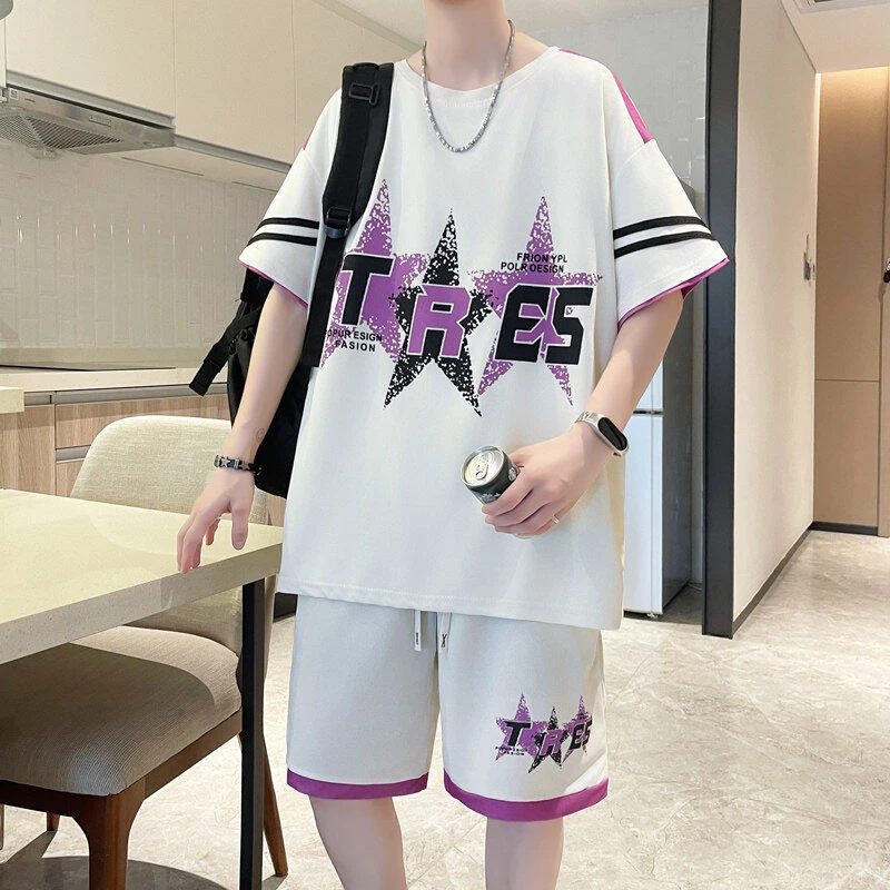 休闲运动套2025新款短袖短裤男士一套搭配帅气青少年衣服