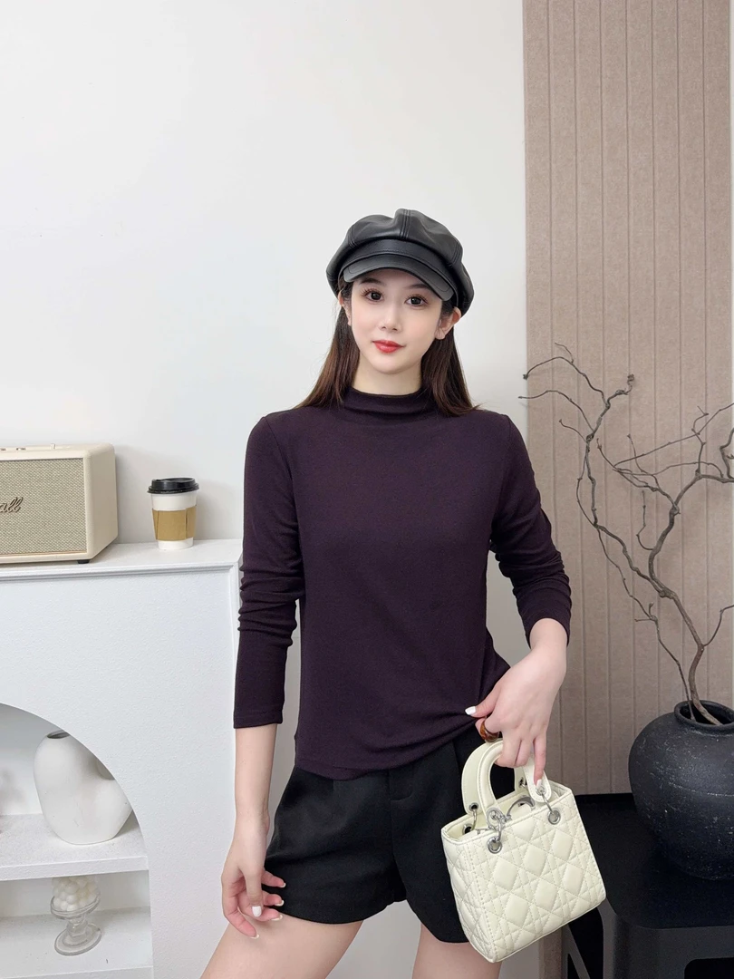 秋季新款韩版长袖半高领打底圆领女上衣时尚休闲打底衫内搭0473