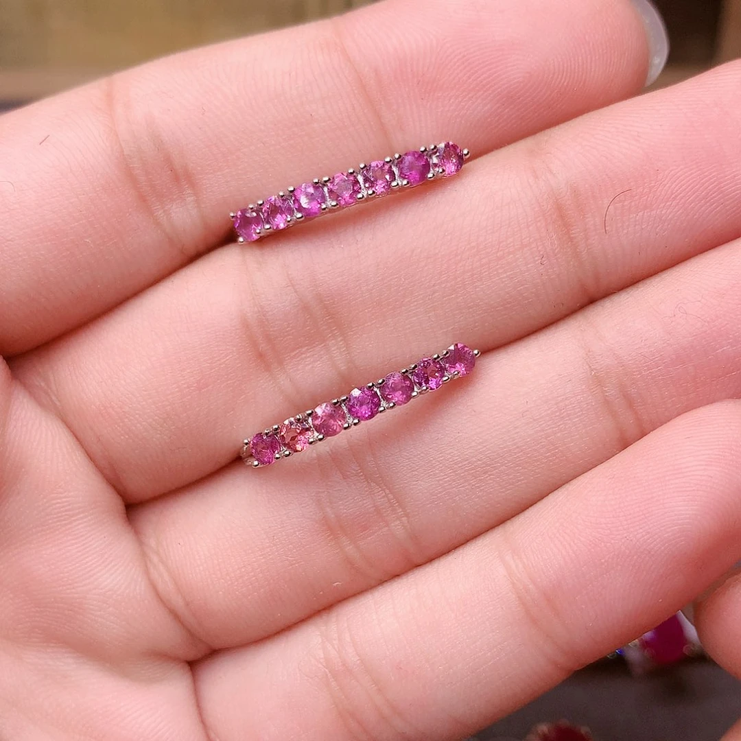 石榴石耳饰银S925镶嵌