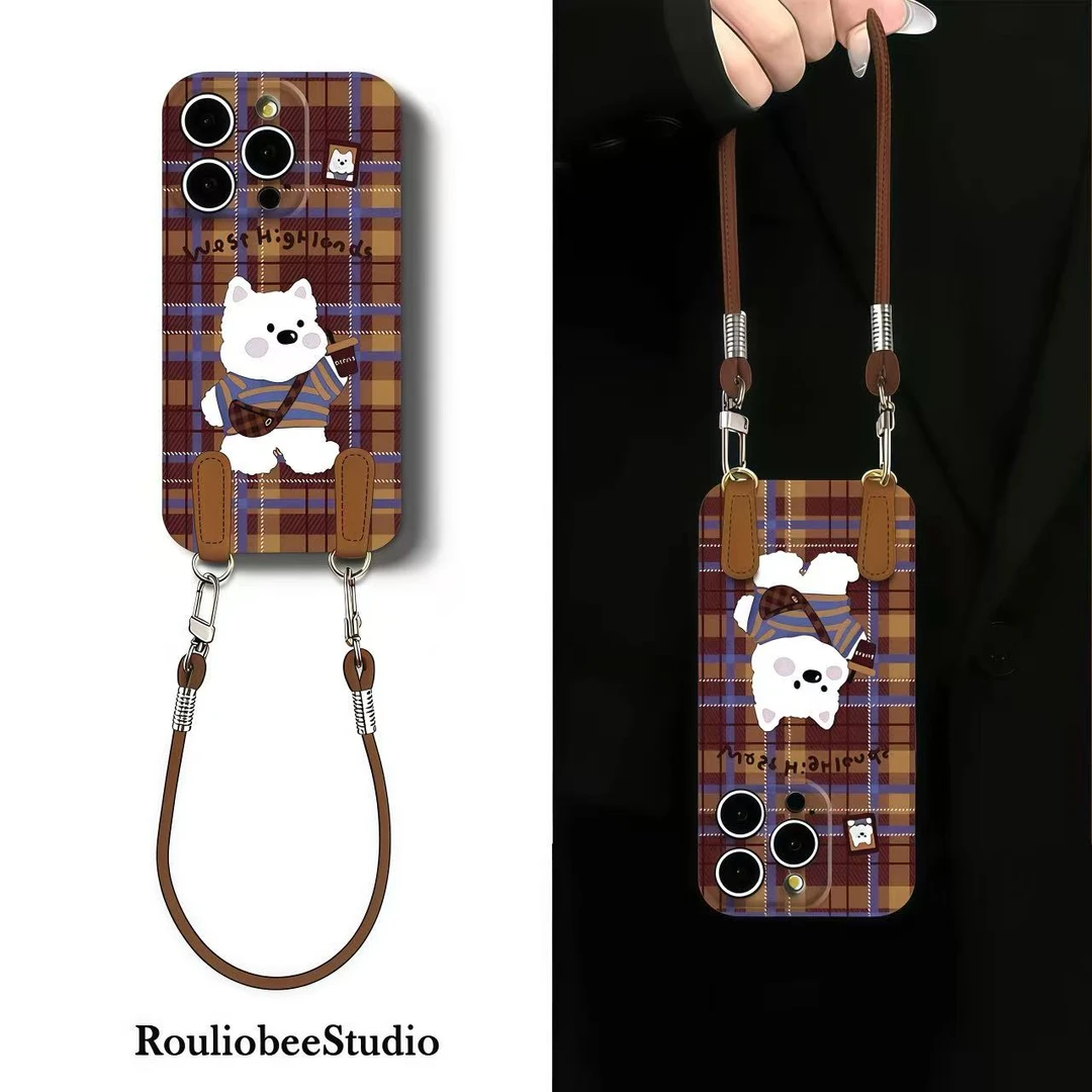 挎包小狗西高地挂绳适用iPhone17苹果16手机壳华为vivo小米15oppo