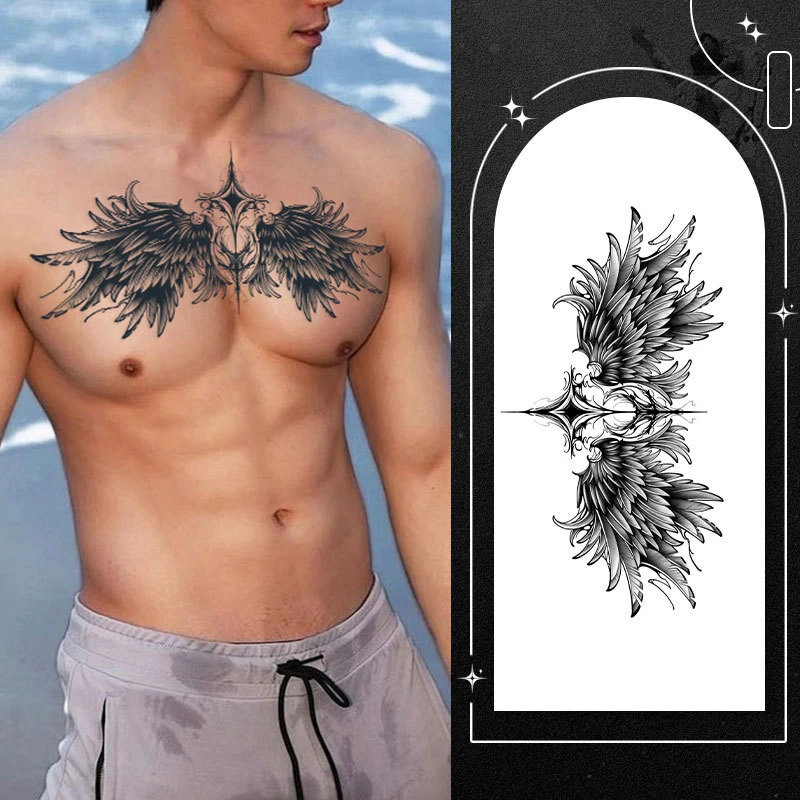 C胸口合集草本纹身贴】胸花后背大图案翅膀防水男高级感逼真不反光
