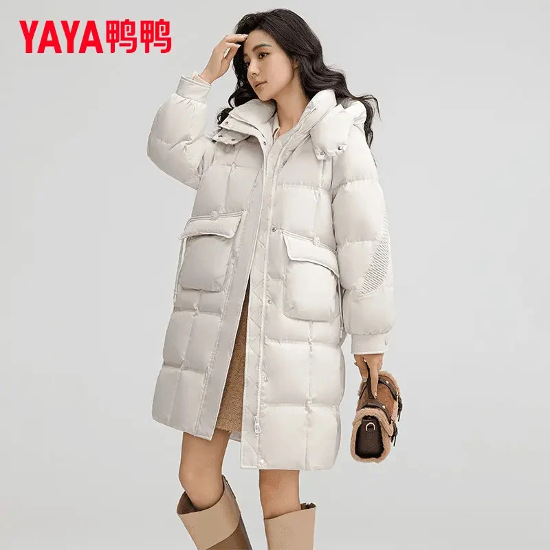YAYA/鸭鸭保暖羽绒服新款连帽中长款小个子显瘦女式休闲外套2721A
