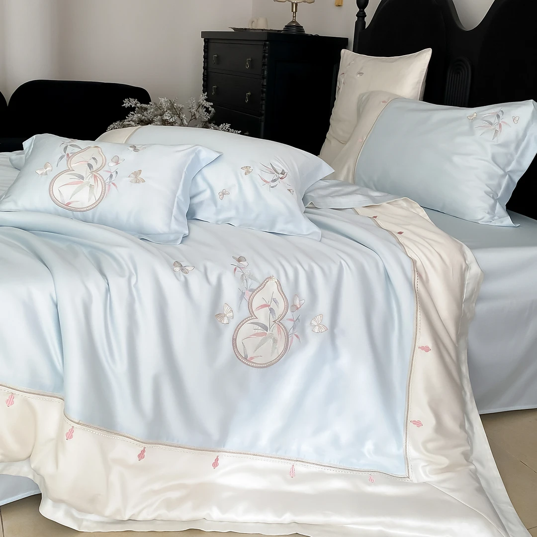 左柚家丨福禄  轻奢高档刺绣100%全棉长绒棉四件套亲肤透气纯棉