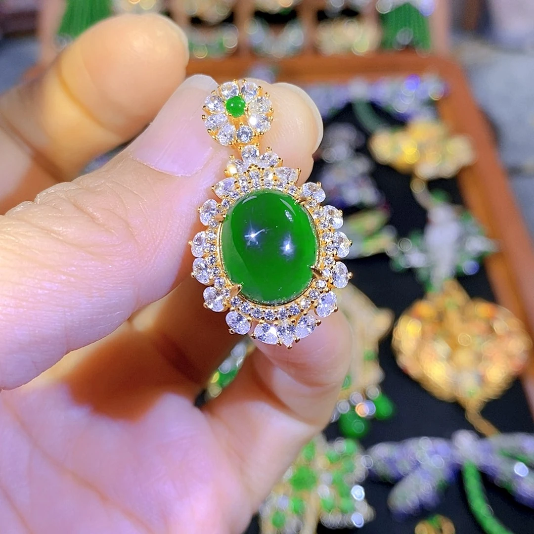 银S925镶嵌挂件翡翠