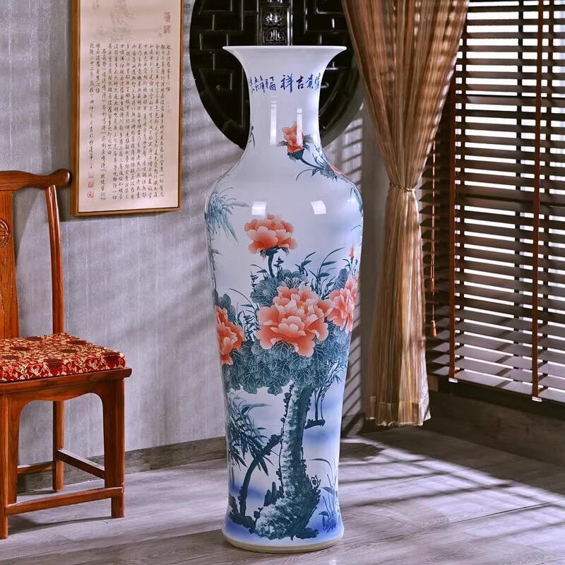 景德镇陶瓷器手绘落地大花瓶客厅工艺玄关酒店公司开业装饰品摆件