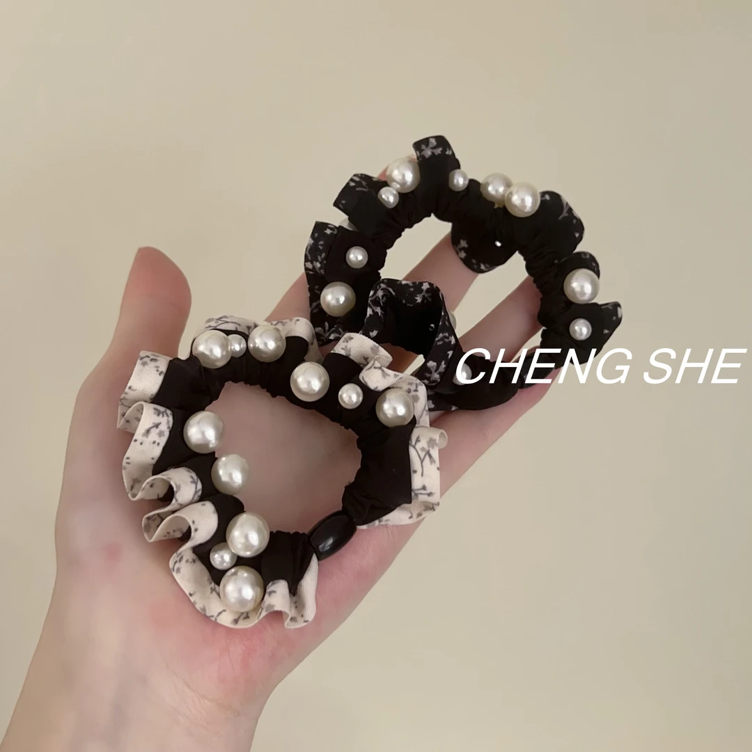 新款简约钉珠发圈扎头绳女夏季高弹力气质丸子头小肠发饰皮筋韩版