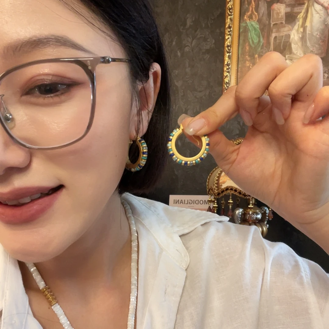 琉璃黄铜925银耳钉