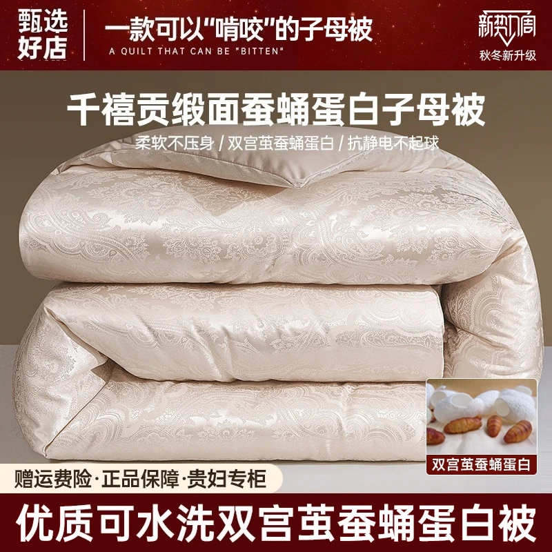 无印同款高端A类千禧贡缎蚕蛹蛋白被可机洗双宫提花子母被加厚