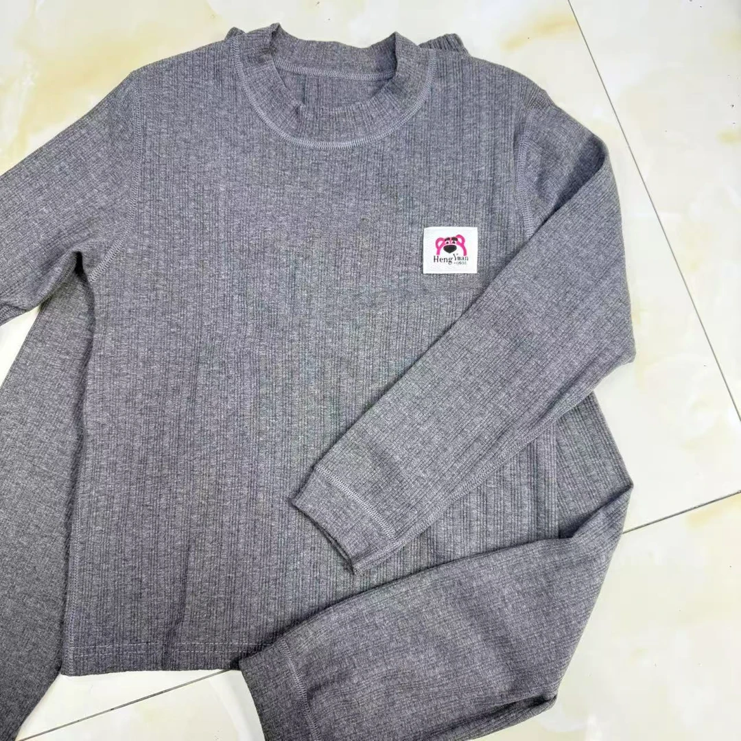 儿童春秋款长袖秋衣秋裤全棉螺纹收口