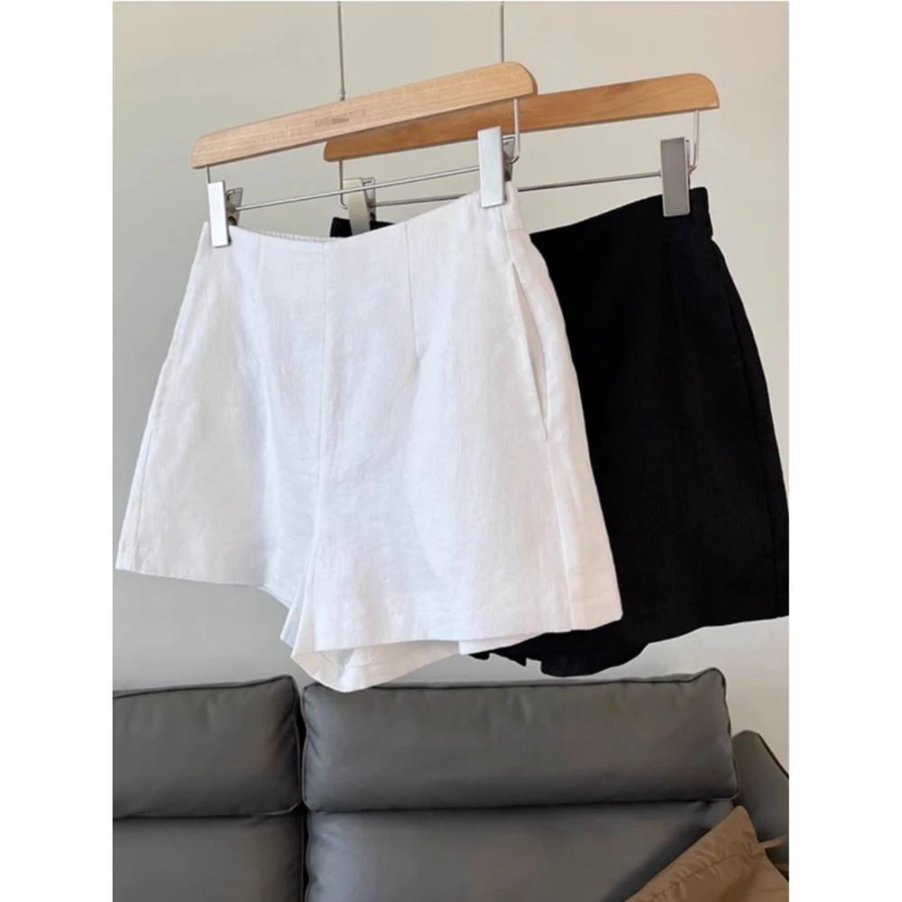 气质好的想转圈圈！休闲阔腿裤女夏季高腰白色设计感小众a字短裤子