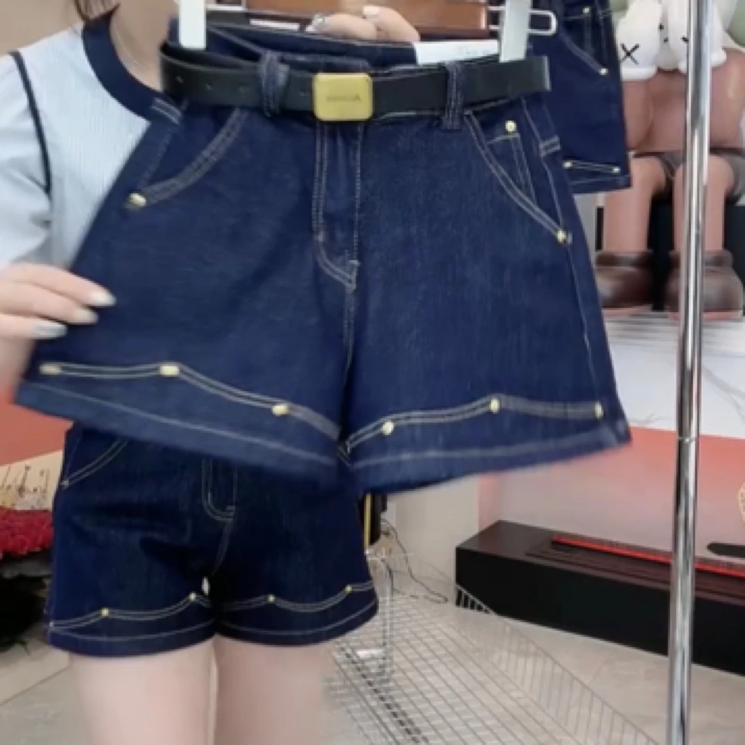 夏季百搭高腰a字阔腿牛仔短裤遮胯显瘦