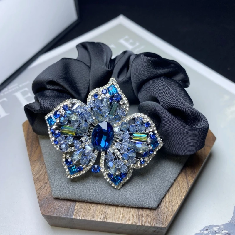 L476精致冰川蓝纯手工编制花朵大肠发圈