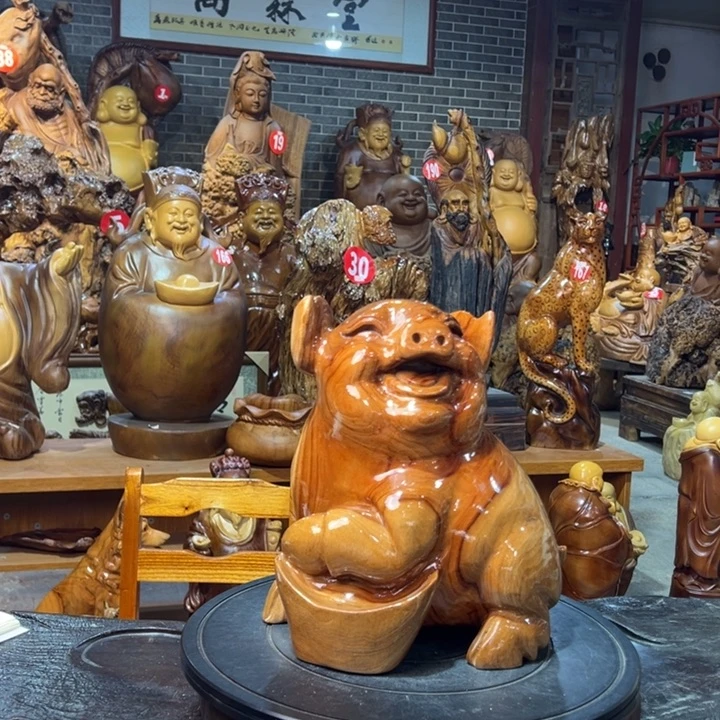 巴***雨木木雕香樟木小福猪摆件