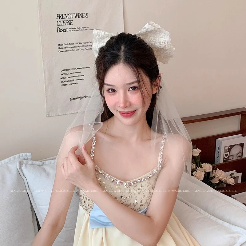 在逃公主珍珠蝴蝶结发夹后脑勺超仙氛围感拍照夹子头饰鸭嘴夹发饰