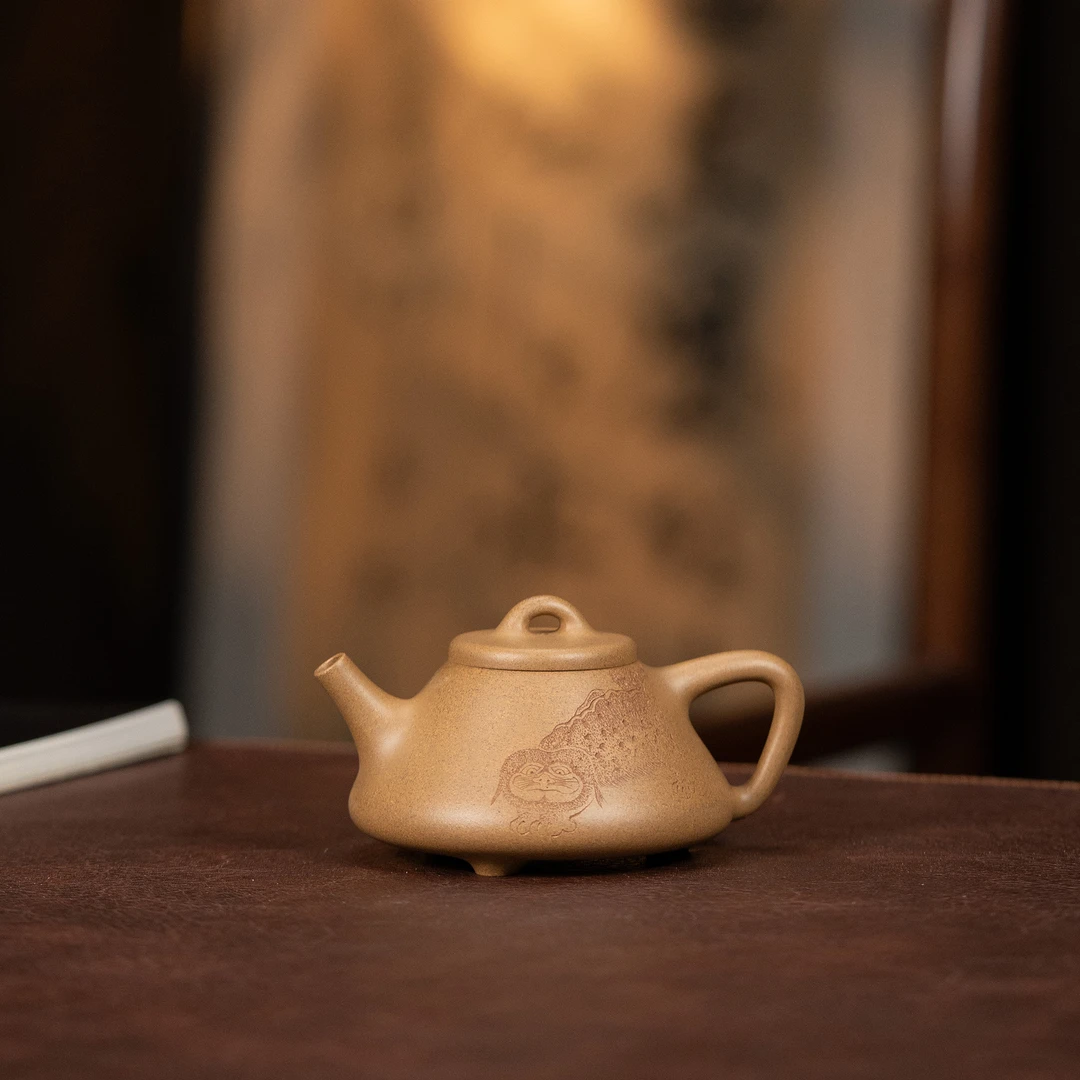 【利贞l瑞狮-子冶石瓢】原矿段泥约150cc手工制宜兴紫砂壶茶具ZZ