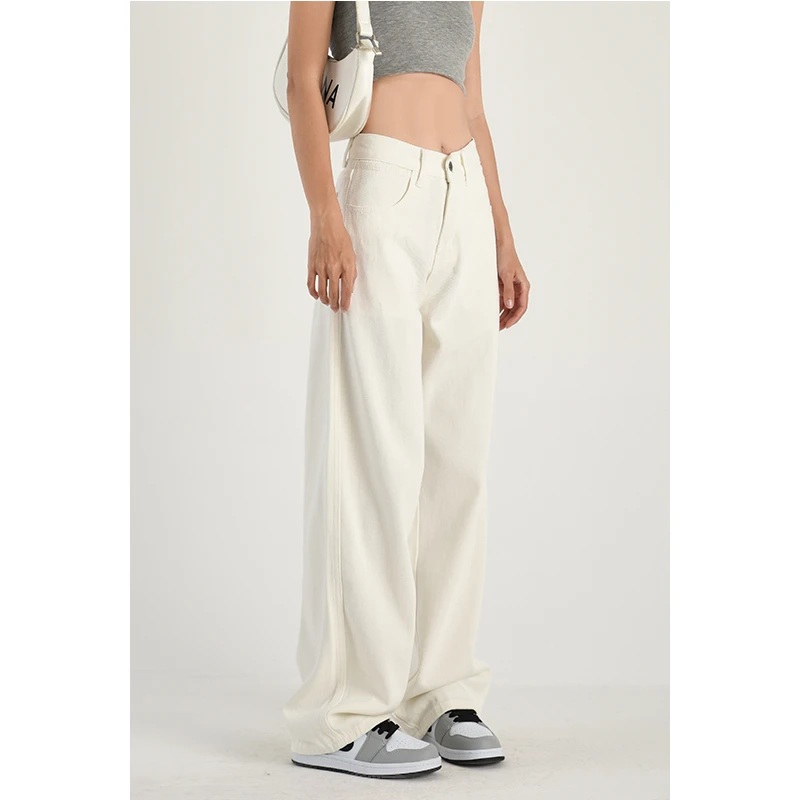 白色直筒牛仔裤女高腰垂感2025春季新款小个子宽松显瘦拖地阔腿裤