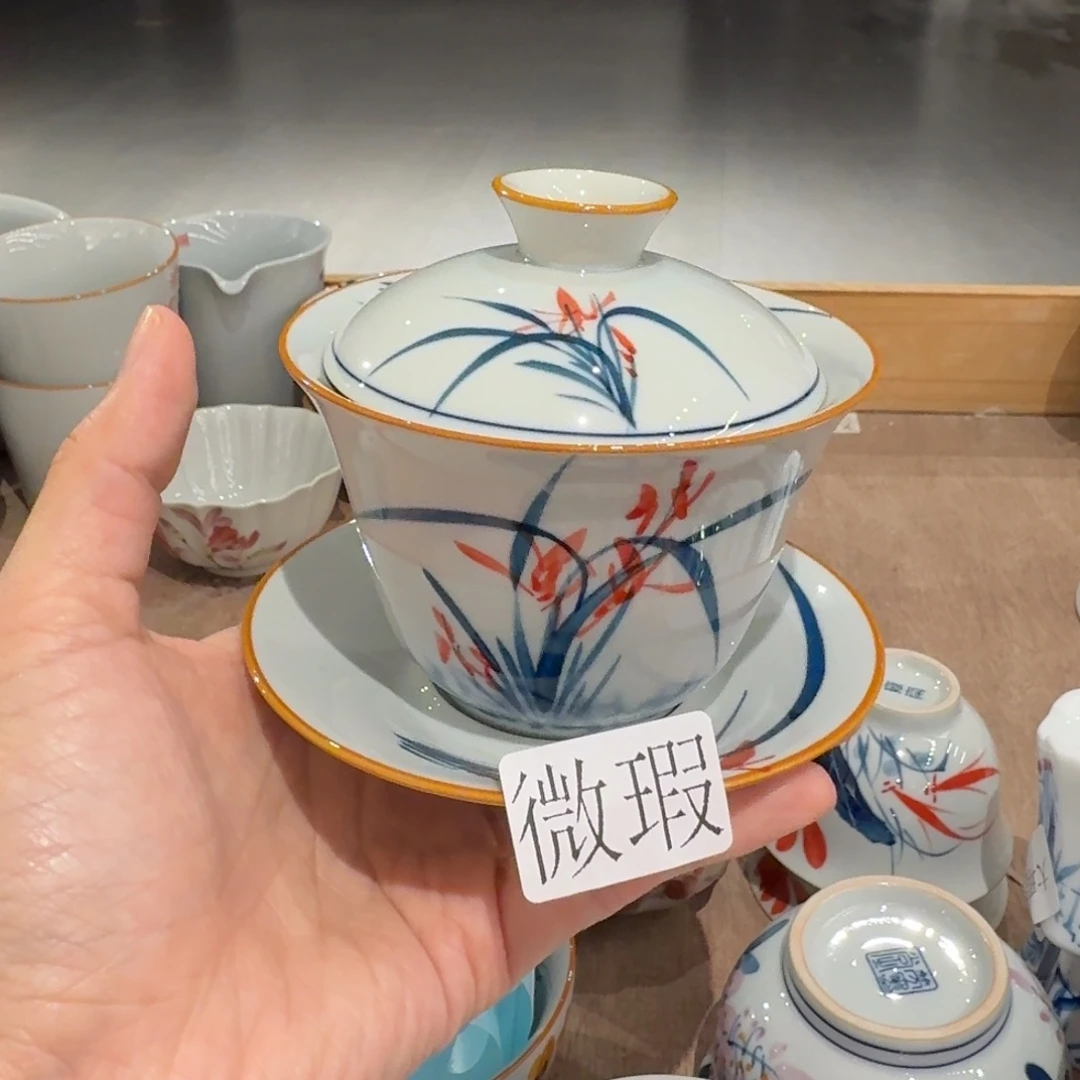 釉下手绘茶具微瑕