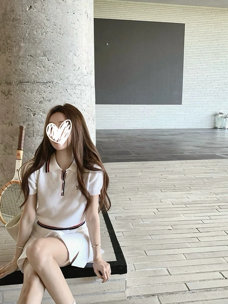 氧气少女/夏季网球系列华夫格针织polo短裙套装