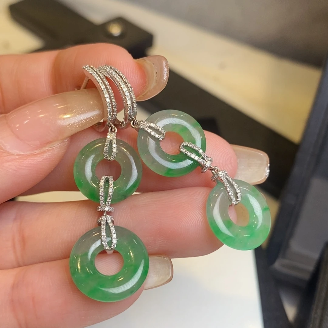 翡翠耳饰18K金镶嵌甜甜圈