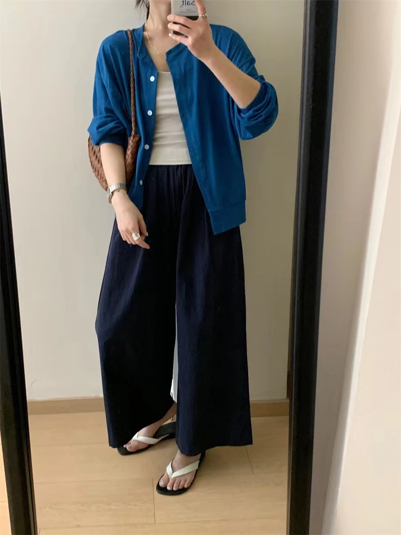 韩系松紧腰阔腿休闲裤A03