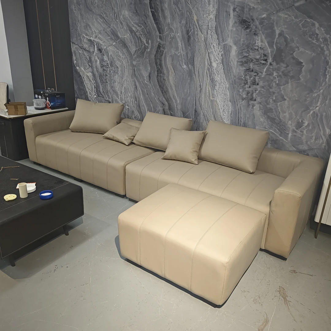 钢琴键卡其色沙发客厅轻奢3.2米