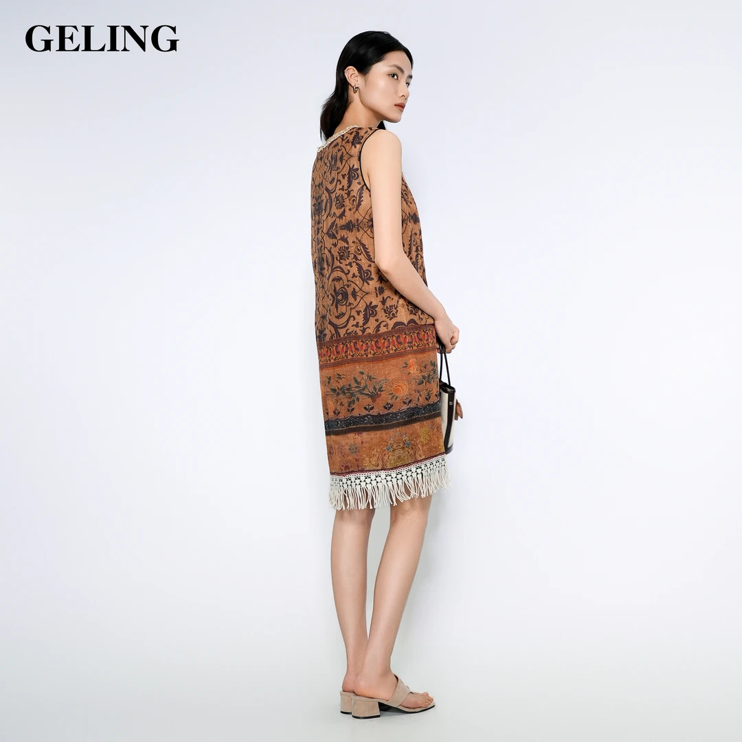 GELING/歌&玲夏季新款气质时尚女士复古质百搭连衣裙G503M250L