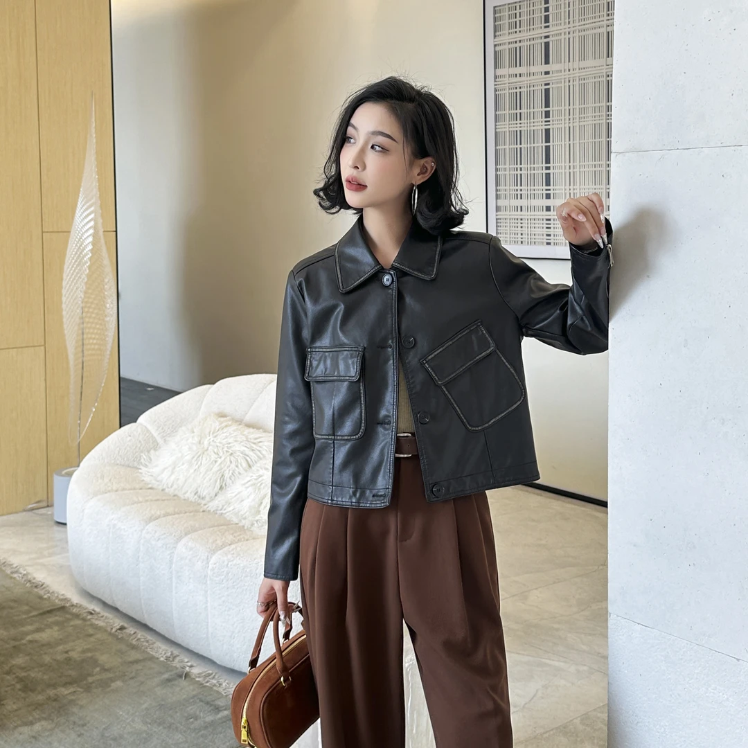 无印心匠纯色+短款 时尚&百搭 洋气皮衣 P78639
