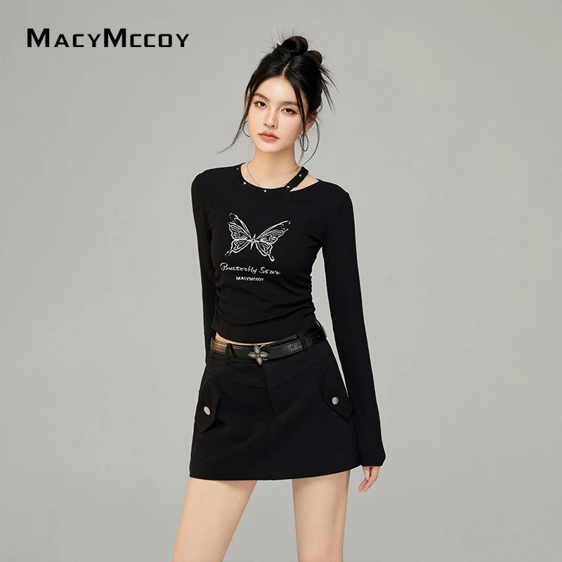 【毛毛专属】MacyMccoy蝴蝶褶皱长袖Tee