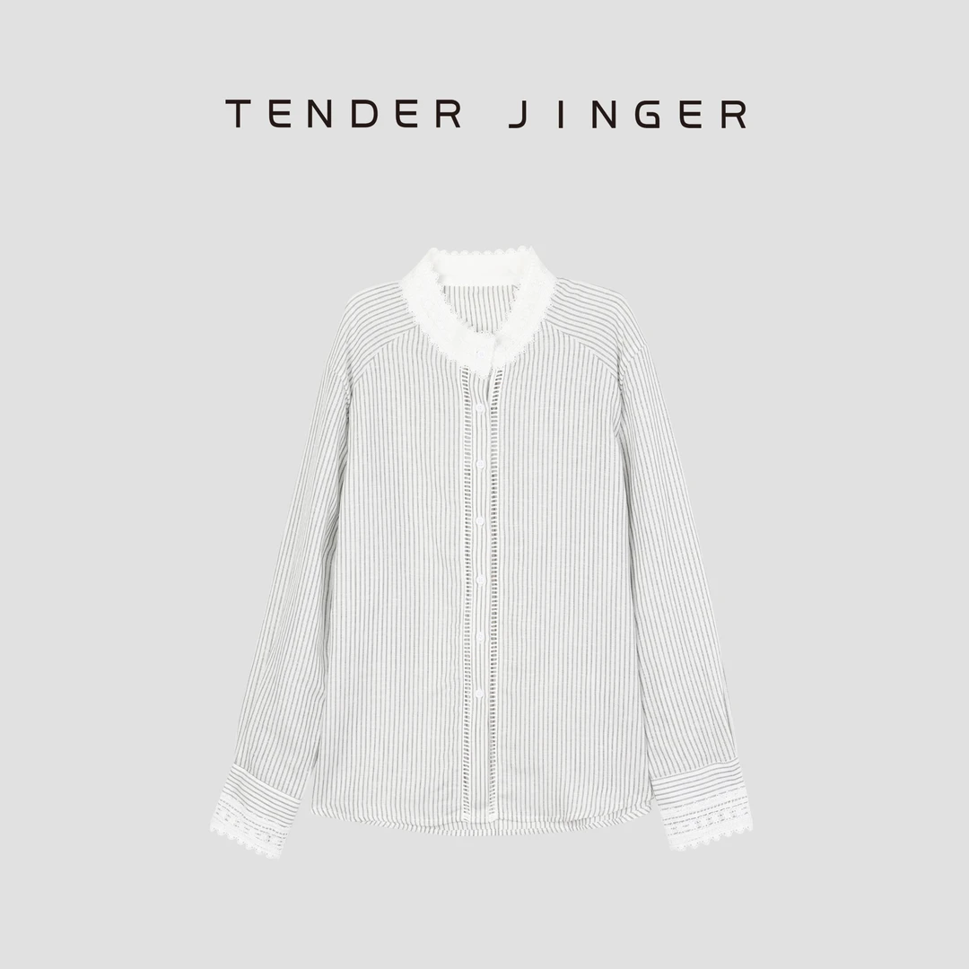 Tender Jinger法式高级感蕾丝条纹衬衫T52YGG80778