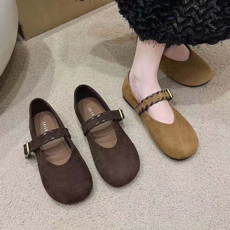 法式复古玛丽珍鞋女2025秋季新款浅口韩式编织平底单鞋软底豆豆鞋