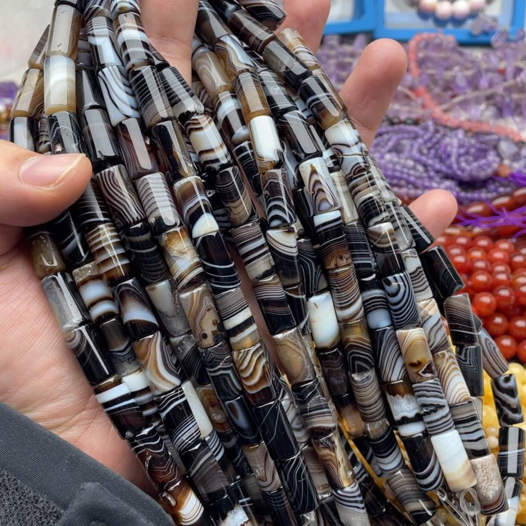 玛瑙/玉髓珠宝半成品未镶嵌一条装8*15蚕丝玛瑙管珠有瑕