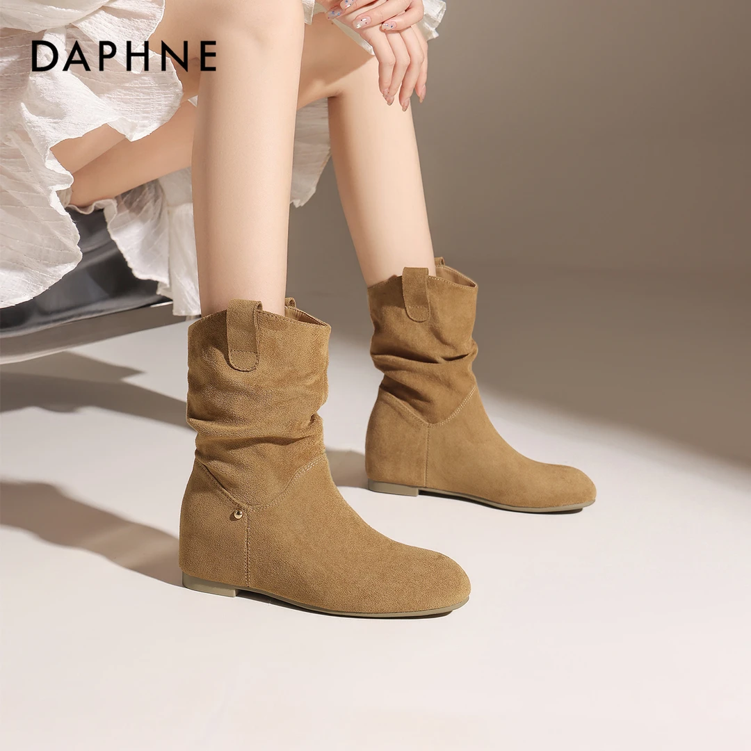 达芙妮复古西部牛仔靴女款2025秋季新款百搭内增高短靴法式女靴子