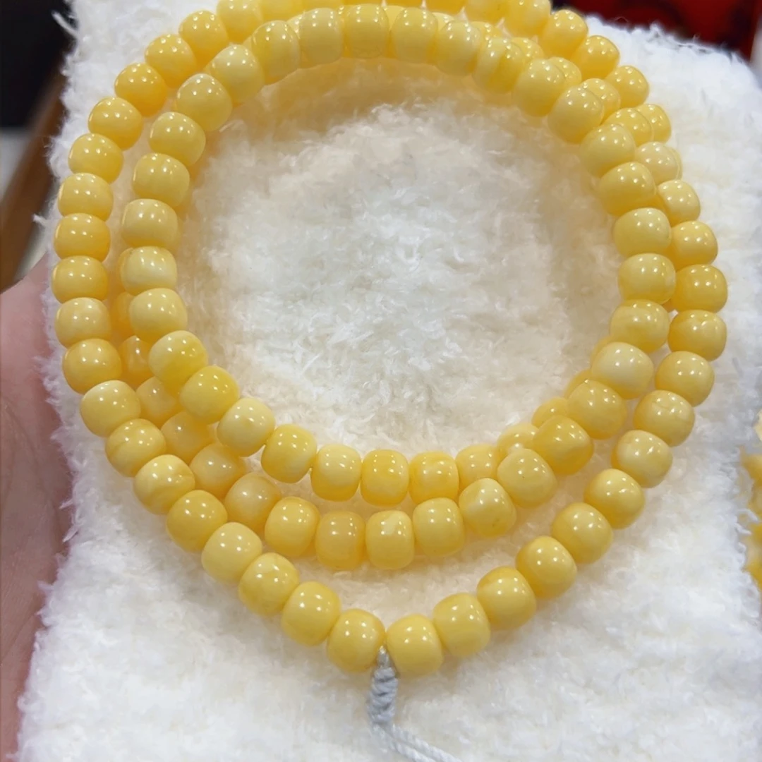 蜜蜡手链未镶嵌温*白7.5m满蜡长串