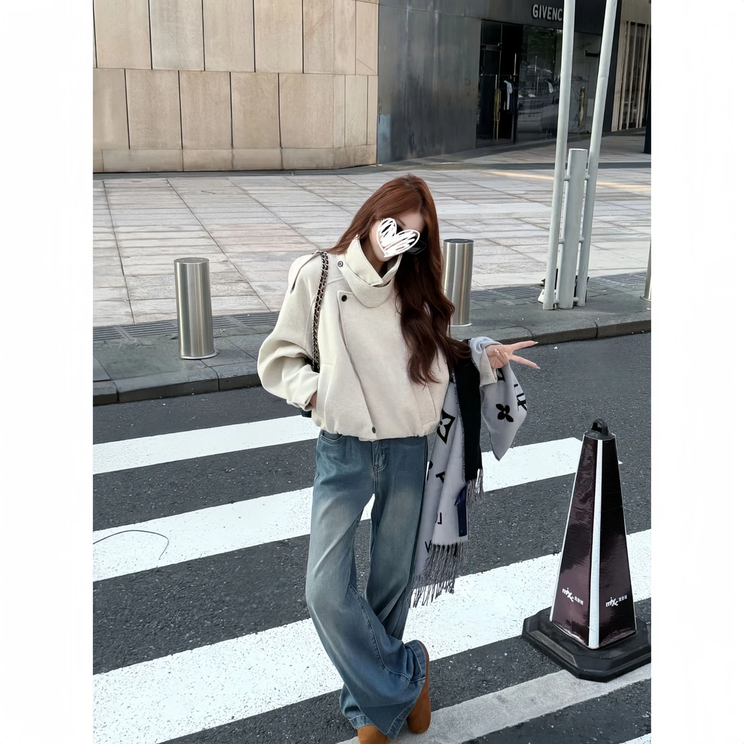 高级感立领毛呢外套女秋冬2025设计感小众短款小个子宽松气质上衣