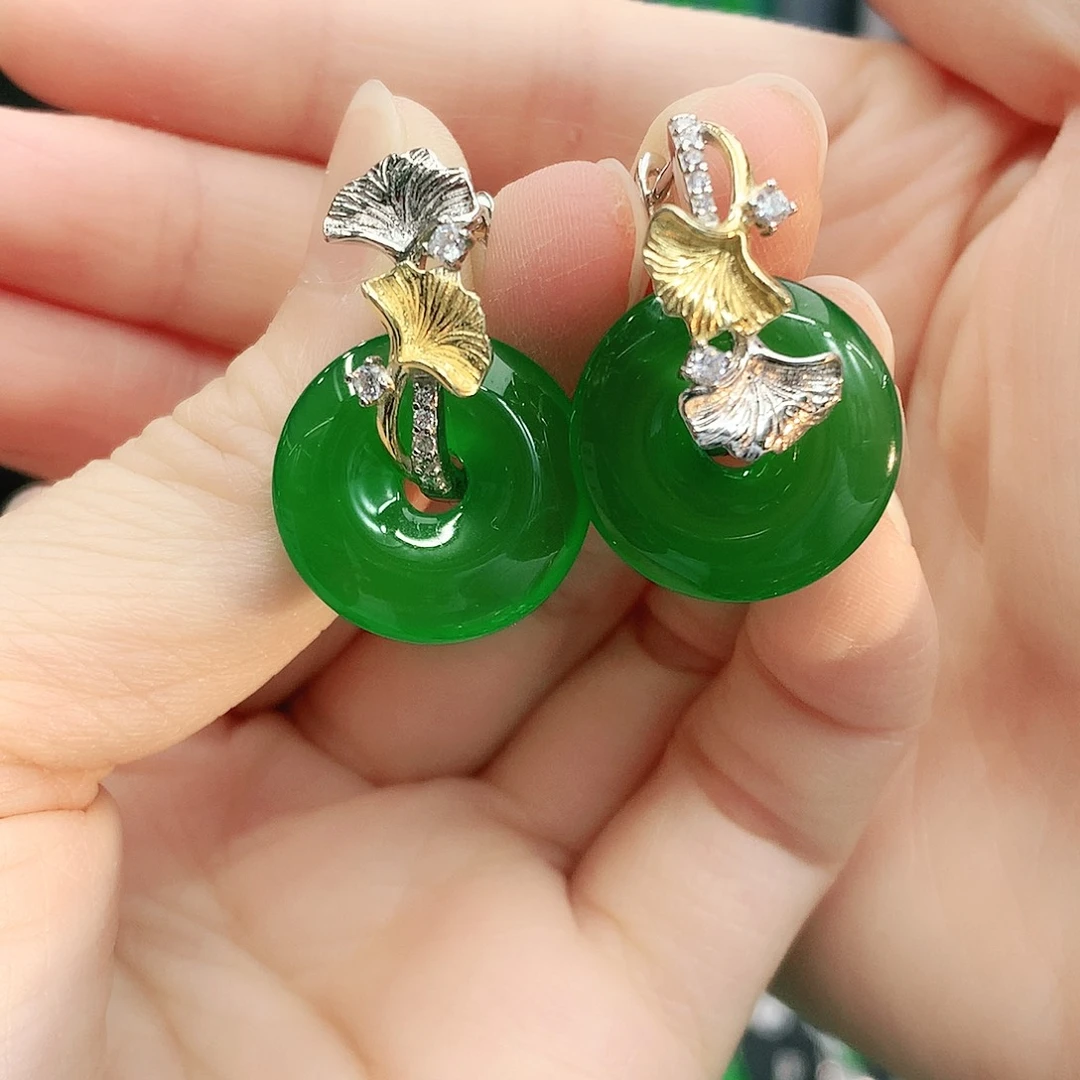 银S925镶嵌耳坠玛瑙/玉髓