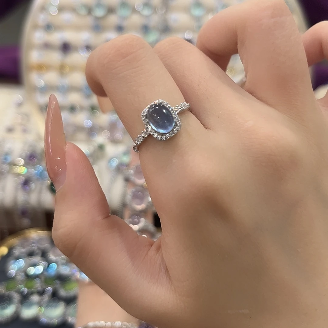 ****。海蓝宝石手链银S925镶嵌戒指