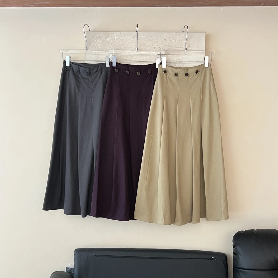 【赵小小&优雅旋律】7821 中长款遮胯显瘦高腰设计感a字百褶半身裙