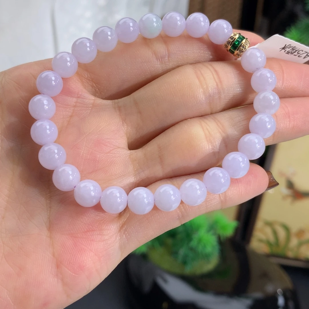 未镶嵌手串翡翠卡6.9细糯淡粉紫手串