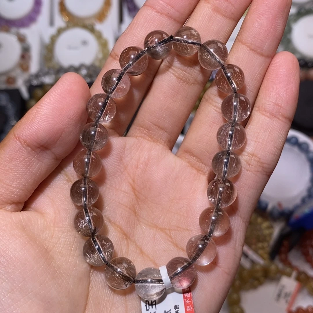 【闪购商品】发晶手链未镶嵌陈*-黑银钛9.3mm