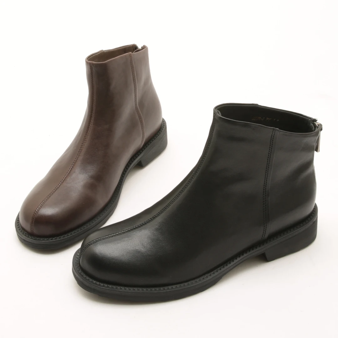 5527冬季新款英伦风圆头休闲粗跟短靴女后拉链加绒切尔西棉靴