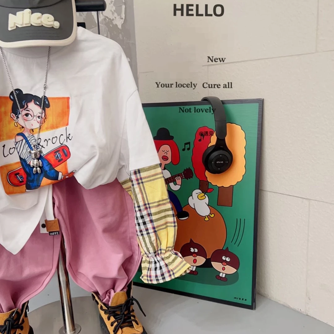 【编号D504】C256-03-滑板女孩印花儿童打底衫白色-YJ