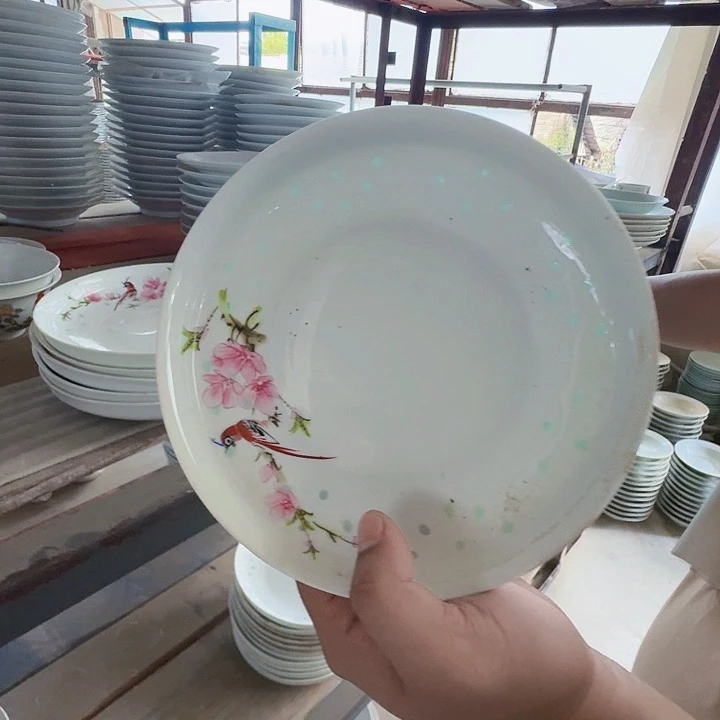 景德镇高温陶瓷水点桃花玲珑窝盘4个