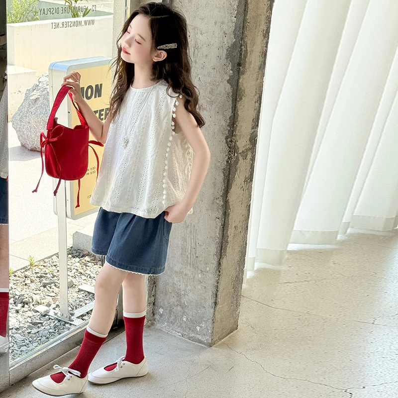 大女童装夏装6-12岁潮牌高级感无袖背心牛仔套装2025新款儿童夏季