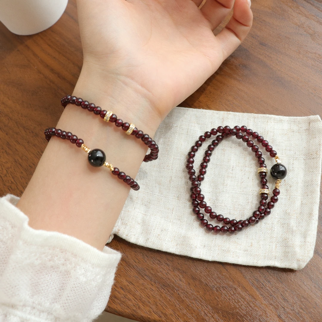 因缺斯汀饰品 铜合金手链 【石榴之恋】红棕色串珠手链女叠戴新中式