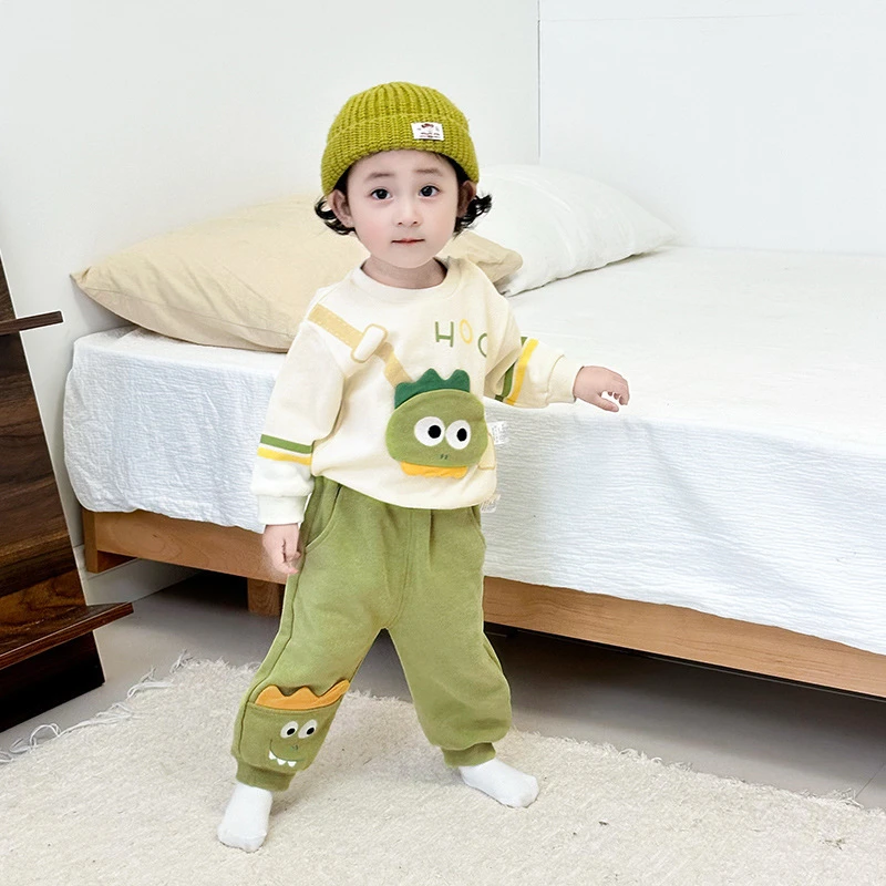 2025秋季新款儿童套装洋气小恐龙婴幼儿卫衣两件套中小童秋装韩版